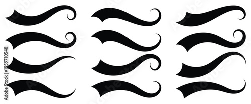 Decorative curved shape vector Swoosh tails or swashes elements for test style, sports or brand logo and digital design. Vector illustration. eps10.