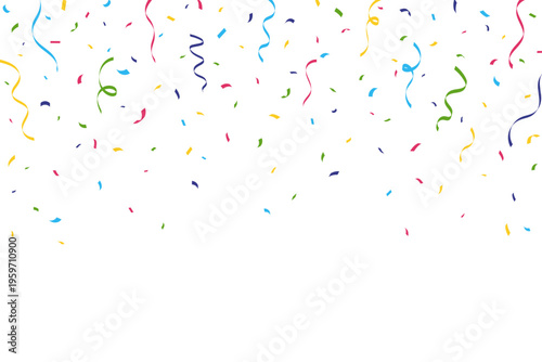 Vector flat colorful falling confetti and streamers border or background