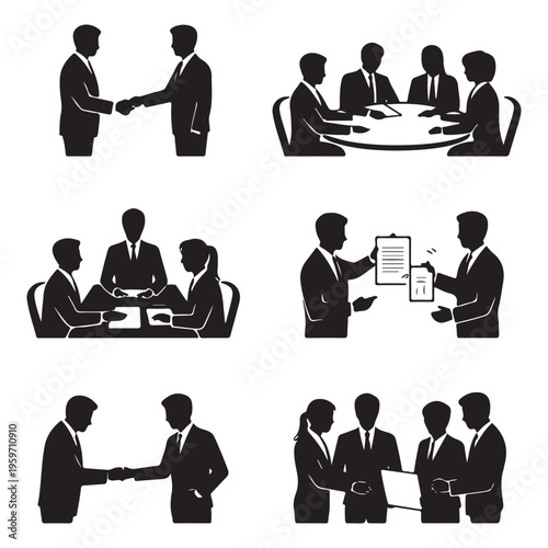 Successful business collaboration icon set vector