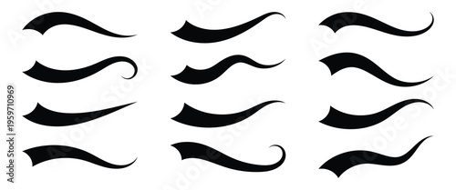 Typographic swash and swooshes tails. Retro swishes and swashes for athletic typography, logos, baseball font eps 10. Isolated on white background.
