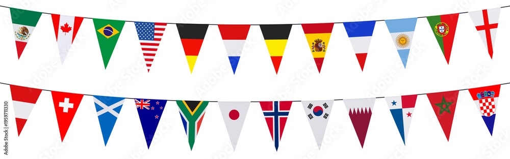 Fototapeta premium Garland with pennants in the colors of the participating teams