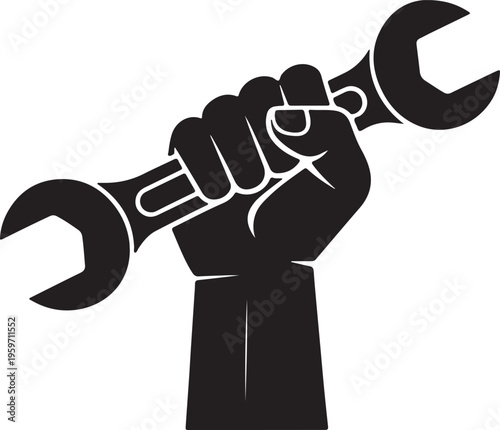 Black silhouette of a fist holding a wrench hand tool