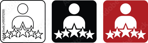 Customer review rating icons, user profile with five stars vector set, feedback and reputation symbols for business interface design