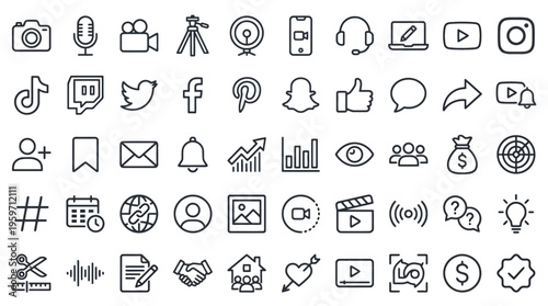 A collection of various social media and communication icons on a transparent background