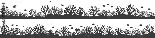 Silhouette coral reef with small fish, underwater scene vector
