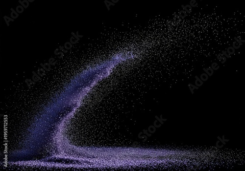 Close arrangement of uniform particles forming a concentrated mass that disperses into an open field, illustrating the concept of spatial distribution, volume, wallpaper, clustered