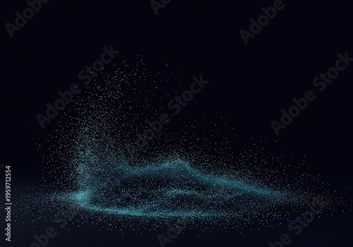 Close arrangement of uniform particles forming a concentrated mass that disperses into an open field, illustrating the concept of spatial distribution, space, pattern, elements