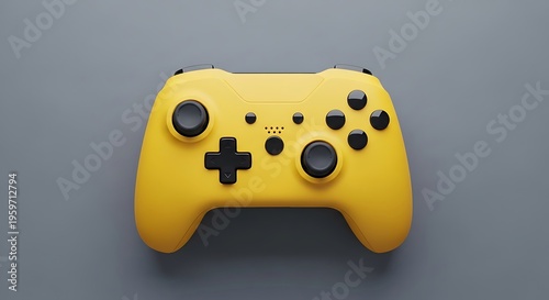Yellow Game Controller on Gray Background.