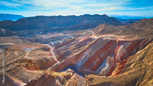 Quadro su tela Aerial Anniversary Mine Colorful Geology Desert Landscape Nevada