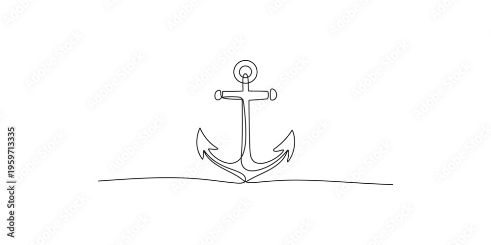 Obraz premium A simple line drawing of an anchor on the ocean floor or sea surface