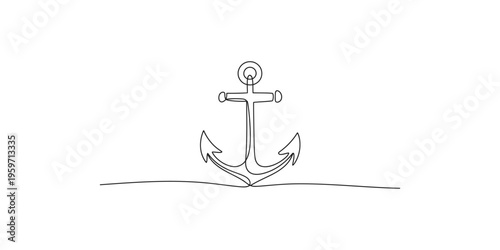 A simple line drawing of an anchor on the ocean floor or sea surface