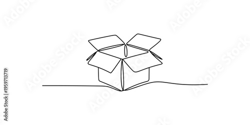 A simple line drawing of an open cardboard box on a flat surface package
