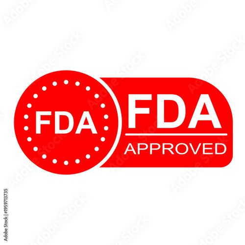 FDA Approved Badge Label | Red Certification Sticker, Medical Quality Approved Icon