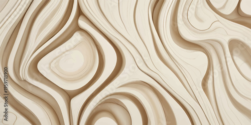 Abstract Waves Carved Wood Texture Background, Wavy Pattern Design, Beige Wooden Surface Decoration