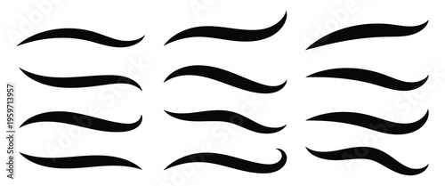 Swooshes text tail for baseball design. Typography tails shape for football or athletics sport team sign text. Black and white color swoosh. eps10.