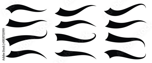 Swooshes text tail for baseball design. Typography tails shape for football or athletics sport team sign text. Black and white color swoosh. eps10.