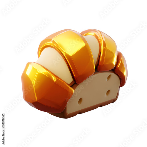 Glossy golden sweet bread, cartoon style food item on transparent background