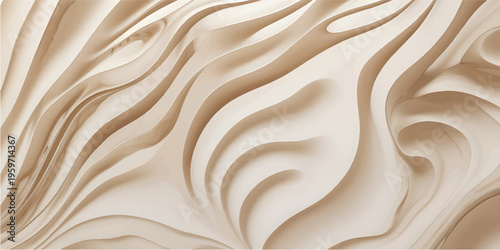 Abstract carved wood background with flowing topographic layers and smooth wavy lines.