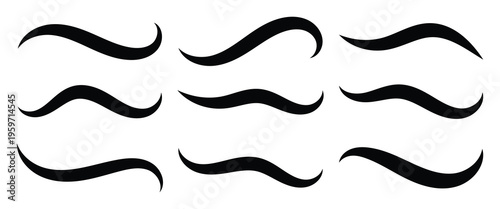 Underline swish, stroke swash swirl, curly hand drawn text calligraphic brush tail, black fireworks icon set. illustration in eps 10.