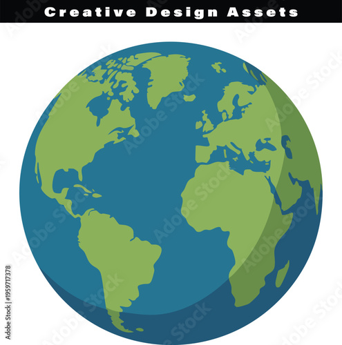 A simplified flat vector illustration of the planet earth centered on the atlantic ocean region