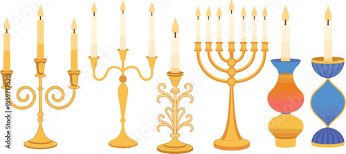 Vintage candle holders and decorative vases set, elegant classic lighting and ornament collection