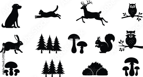 Silhouette of forest animals and trees