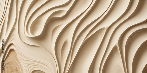 Luxurious golden silk fabric with a smooth wavy pattern and shiny satin texture creates a soft decorative backdrop featuring elegant wooden curves