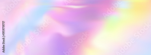 Holographic nacre shine, iridescent background blends soft pastel pink, purple and blue tones in smooth ombre transition.Vector abstract bg