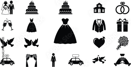 Wedding planning silhouette icons for organization and decor inspiration silhouette