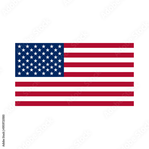 The flag of the United States of America, featuring thirteen horizontal stripes of red and white and a blue rectangle in the canton bearing fifty white stars.