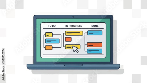 Laptop Displaying Kanban Project Management Board.