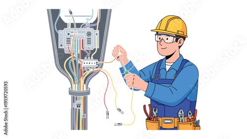 Precision and Expertise: A skilled technician, clad in safety gear, meticulously works with electrical wires, ensuring the secure and efficient transmission of power.