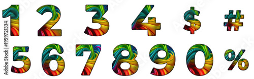 abstract rainbow colored 1, 2, 3, 4, 5, 6, 7, 8, 9, 0 number word text alphabet letter typography font design