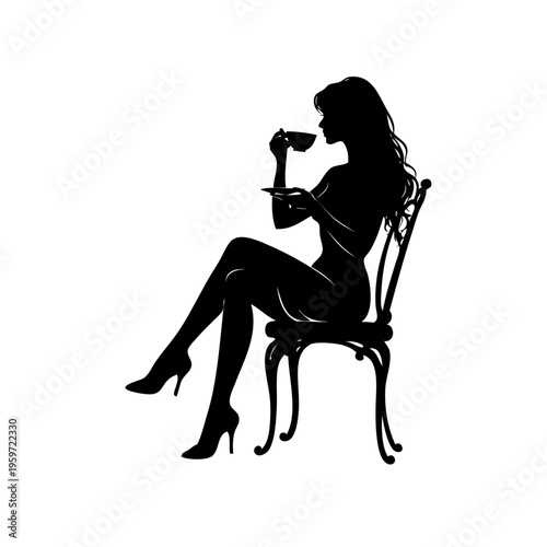 silhouette woman sitting chair drinking wine glass