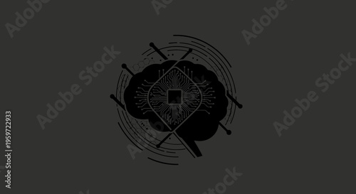 Minimalist artificial intelligence brain illustration with circuit lines forming a modern AI symbol. Concept of technology, machine learning, neural networks, and digital innovation on a clean backgro