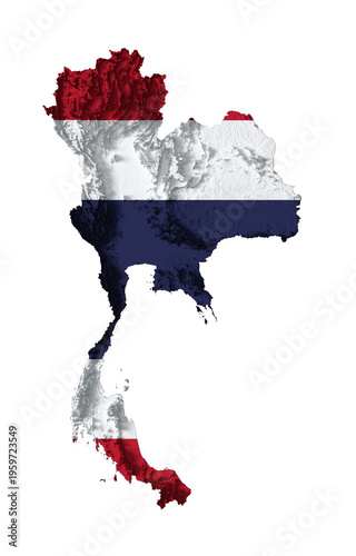 3D Relief Map of Thailand with National Flag Overlay