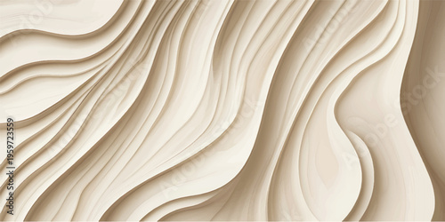 Smooth white wood texture background with a soft cream silk wave and golden flowing satin fabric design for a luxury textile backdrop