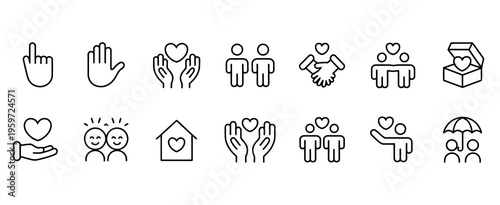 support and care icon collection, vector illustration set for medical, wellness, and community projects, modern minimal design with scalable editable lines, perfect for UI, branding graphics.