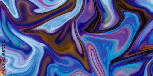 Abstract vibrant marble background with fluid blue and purple liquid swirls, colorful flowing acrylic paint texture