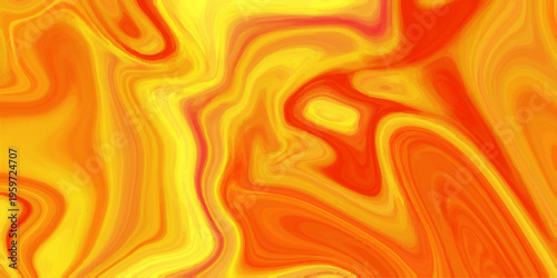 Abstract orange and yellow liquid marble background; vibrant fiery fluid acrylic swirl texture with dynamic wavy flow
