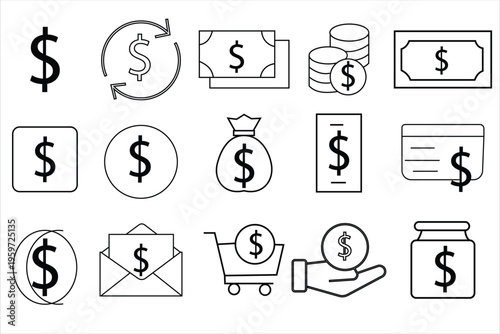 Art & Illustration american dollar sign icon set. american currency icon. dollar icon for app, ui, website and logo. payment symbol. dollar coin. simple black dollar icon. 