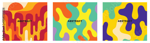 Abstract Liquid Shape Background Set, Modern Colorful Fluid Blob Illustrations, Trendy Melting Organic Form Graphics