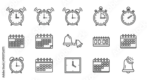 Icons representing time management, scheduling, and reminders for daily planning