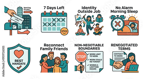 Job Resignation and Work Life Balance Concept Illustration Set