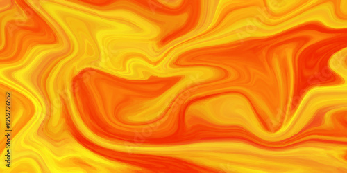 Abstract orange and yellow liquid marble background; vibrant fiery fluid acrylic swirl texture with dynamic wavy flow