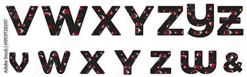 Eyes pattern dark horror V, W, X, Y, Z word design text alphabet letter typography font design