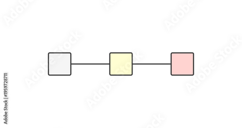 線でつながったカラフルな3つの四角形のテンプレート素材 - シンプルでおしゃれなフロー・ステップ図解