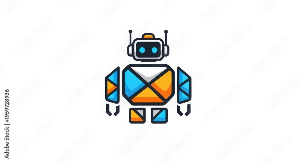 Fototapeta premium futuristic robot assistant with colorful geometric design and digital interface