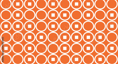 Retro orange geometric pattern, seamless circle and square background, vintage mid-century vector