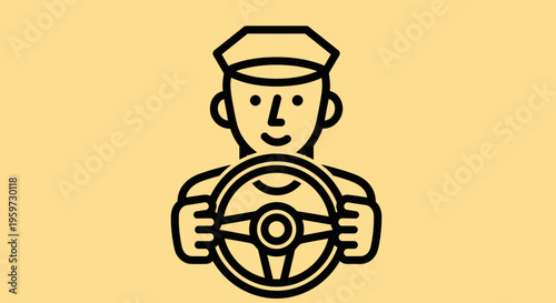 Cartoon Captain Holding Steering Wheel.